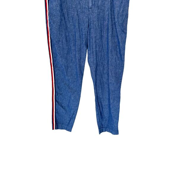 Old Navy Blue Denim Linen Blend Mid-Rise Side-Stripe Ankle Dress Pants Size 12 - Picture 6 of 16